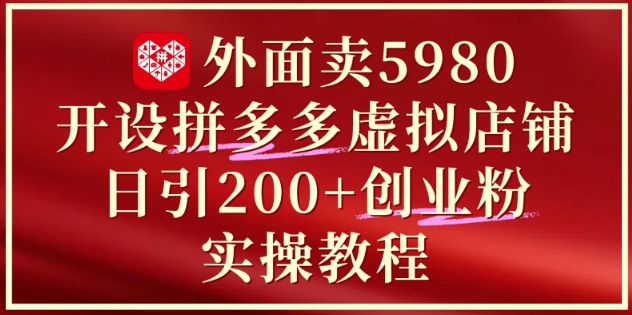 外面卖5980开设拼多多虚拟店铺:单日引流200+创业付费粉实战教程|淘骐网赚资源库