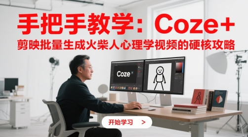 手把手教学:Coze + 剪映批量生成火柴人心理学视频的硬核攻略|淘骐网赚资源库