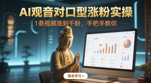 AI观音对口型涨粉实操,1条视频涨到千粉,手把手教你|淘骐网赚资源库