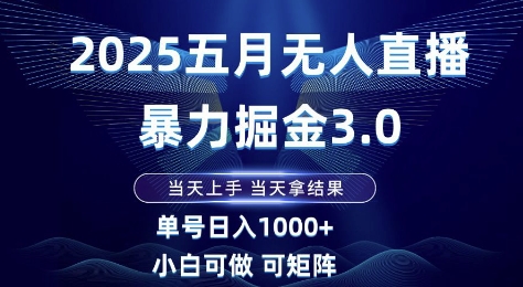 2025五月无人直播暴力掘金3.0,当天上手,当天拿结果,单号日入1k+小白可做可矩阵【揭秘】|淘骐网赚资源库