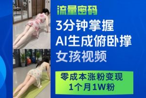 3分钟掌握AI生成俯卧撑女孩视频，零成本涨粉变现，1个月1W粉|淘骐网赚资源库
