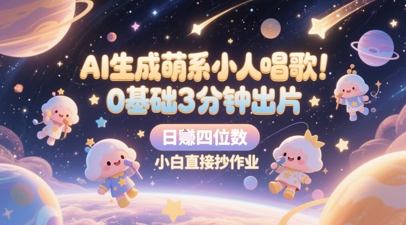 AI生成萌系小人唱歌,0基础3分钟出片,28个作品涨粉8.9W,单条最高19W赞,日入四位数,小白直接抄作业|淘骐网赚资源库