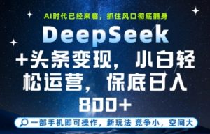 DeepSeek+头条变现，保姆级教学，小白轻松上手，日入8张+【揭秘】|淘骐网赚资源库