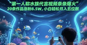 第一人称水族代言视频条条爆火，20条作品涨粉8.5W，小白轻松月入五位数|淘骐网赚资源库
