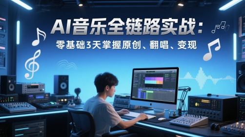 AI音乐全链路实战变现课:零基础3天掌握原创、翻唱、变现|淘骐网赚资源库