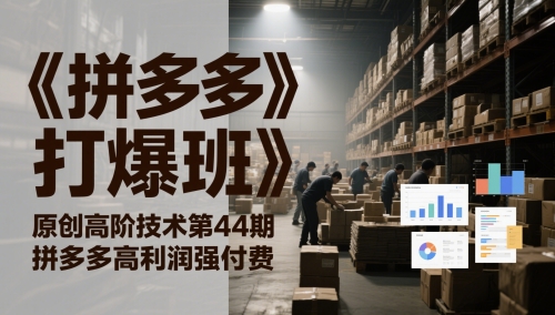 《拼多多打爆班》原创高阶技术第44期，拼多多高利润强付费|淘骐网赚资源库
