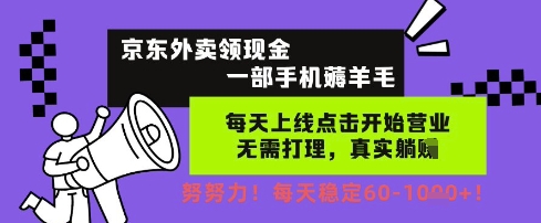 京东外卖领现金，一部手机薅羊毛，每天上线动动手指，无需打理，每天保底60+，每天就是如此轻松【揭秘】|淘骐网赚资源库