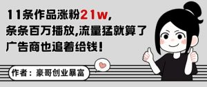 11条作品涨粉21W，条条百W播放，流量猛就算了，广告商也追着给钱|淘骐网赚资源库
