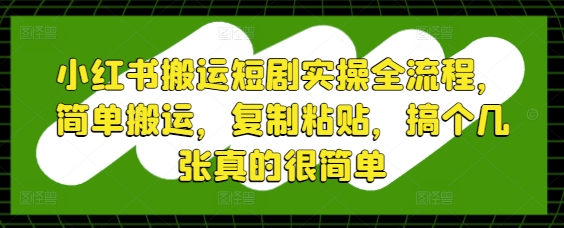 小红书搬运短剧实操全流程，简单搬运，复制粘贴，搞个几张真的很简单|淘骐网赚资源库