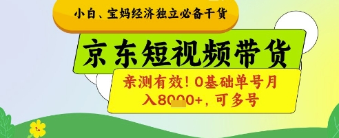 小白宝妈经济独立必备干货,京东短视频带货,亲测有效!0基础单号月入8k+,可多号【揭秘】|淘骐网赚资源库