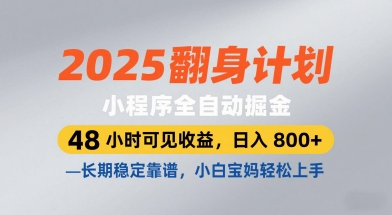 2025翻身计划,小程序全自动掘金,48小时可见收益,日入8张+,长期稳定靠谱,小白宝妈轻松上手【揭秘】|淘骐网赚资源库