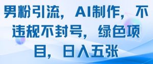男粉引流,AI制作,不违规不封号,绿色项目,日入五张|淘骐网赚资源库