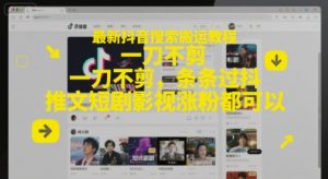 最新抖音搜索搬运教程，一刀不剪，条条过抖，推文短剧影视涨粉都可以|淘骐网赚资源库
