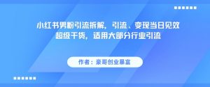 小红书男粉引流拆解，引流、变现当日见效超级干货，适用大部分行业引流|淘骐网赚资源库