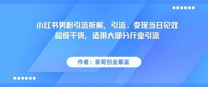 小红书男粉引流拆解，引流、变现当日见效超级干货，适用大部分行业引流|淘骐网赚资源库