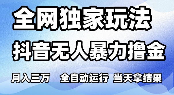 全网独家玩法,抖音无人暴力撸金,月入3W,全自动运行,当天拿结果,可矩阵【揭秘】|淘骐网赚资源库