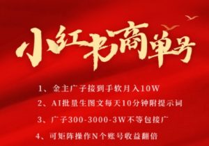 小红书商单号,AI轻松制作PLOG图文,商单接到手软3张-3k一条,每天轻松十分钟,矩阵n个账号,月入几个W|淘骐网赚资源库