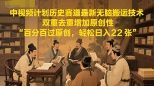 中视频计划历史赛道最新无脑搬运技术,双重去重增加原创性,百分百过原创,轻松日入2张|淘骐网赚资源库