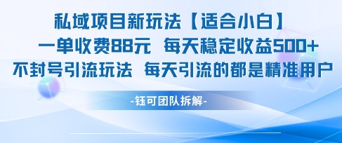 私域项目新玩法【适合小白】 一单收费88.每天稳定收益几张|淘骐网赚资源库