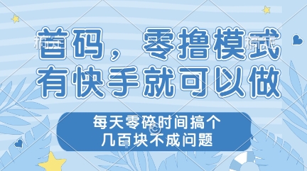 首码,零撸模式,有快手就可以做,每天零碎时间搞个几张不成问题【揭秘】|淘骐网赚资源库