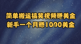 简单搬运搞笑视频挣美金，新手一个月入1k美金|淘骐网赚资源库