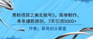 男粉项目之美女账号5，简单制作，条条爆款原创，7天引流5000+|淘骐网赚资源库