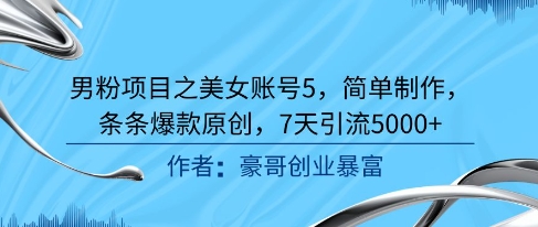 男粉项目之美女账号5，简单制作，条条爆款原创，7天引流5000+|淘骐网赚资源库