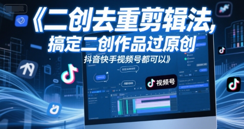 短视频二创去重剪辑法,搞定二创作品过原创,抖音快手视频号都可以|淘骐网赚资源库