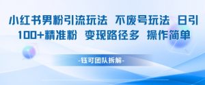 小红书男粉引流玩法不废号玩法日引100男粉变现路径多操作简单|淘骐网赚资源库