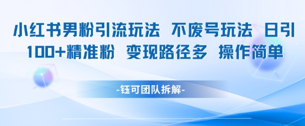小红书男粉引流玩法不废号玩法日引100男粉变现路径多操作简单|淘骐网赚资源库
