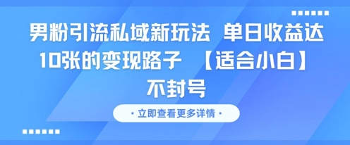 男粉引流私域新玩法，单日收益达10张的变现路子 【适合小白】不封号|淘骐网赚资源库