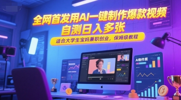 全网首发用AI一键制作爆款视频,自测日入多张,适合大学生宝妈兼职创业,保姆级教程|淘骐网赚资源库