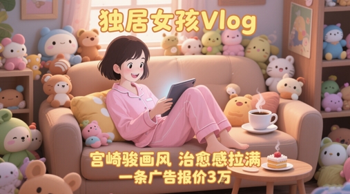 单个账号涨粉71W!用AI制作独居女孩Vlog,宫崎骏画风,治愈感拉满,一条广告报价3W|淘骐网赚资源库