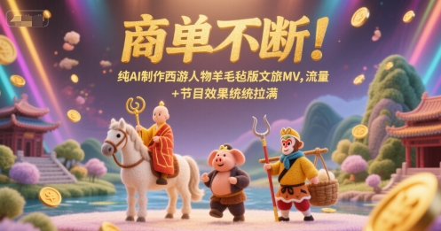商单不断!纯AI制作西游人物羊毛毡版文旅MV,流量+节目效果统统拉满|淘骐网赚资源库