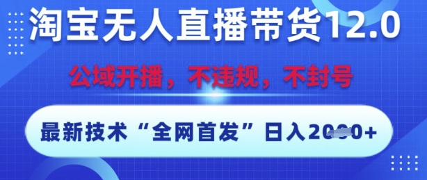 淘宝无人直播带货12.0，最新技术，不封号，不违规，操作简单，开播爆单，日入多张【揭秘】-第一资源库