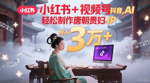 小红书+视频号+抖音,AI轻松制作唐朝贵妇IP,每天30分钟,轻松产出N条,月入3W+|淘骐网赚资源库