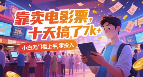 靠卖电影票，十天搞了7k+，小白无门槛上手，零投入【揭秘】|淘骐网赚资源库