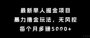 最新单人掘金项目，暴力撸金玩法，无风控，每个月多挣5k+【揭秘】|淘骐网赚资源库