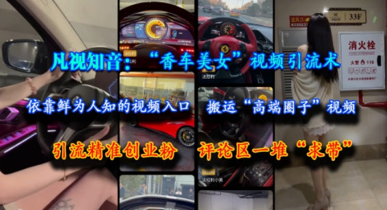 凡视知音:“香车美女”视频引流术,依靠鲜为人知的视频入口,搬运“高端圈子”视频,引流精准创业粉,评论区一堆“求带”|淘骐网赚资源库