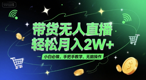 带货无人直播,轻松月入2W+,小白必做,手把手教学,无脑操作(附学习资料)|淘骐网赚资源库