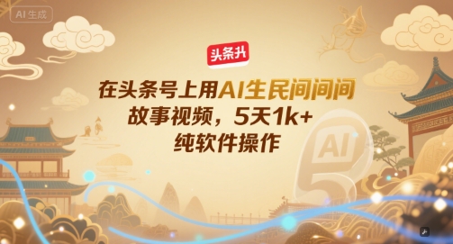 在头条号上用AI生民间故事视频,5天1k+,纯软件操作|淘骐网赚资源库