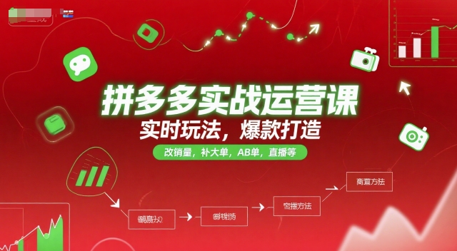 拼多多实战运营课,实时玩法,爆款打造,改销量,补大单,AB单,直播等(更新2025月)|淘骐网赚资源库