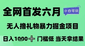 全网首发六月,无人撸礼物暴力掘金项目,日入1K+门槛低,当天拿结果,小白可玩【揭秘】|淘骐网赚资源库