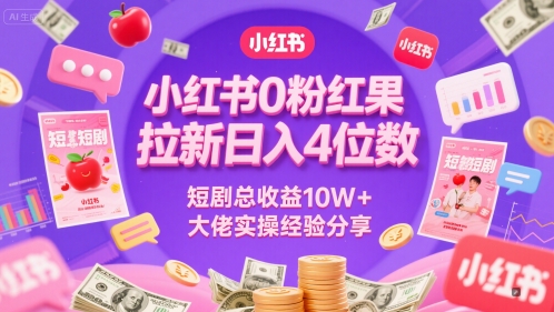 小红书0粉红果短剧拉新日入4位,数短剧总收益10W+大佬实操经验分享|淘骐网赚资源库
