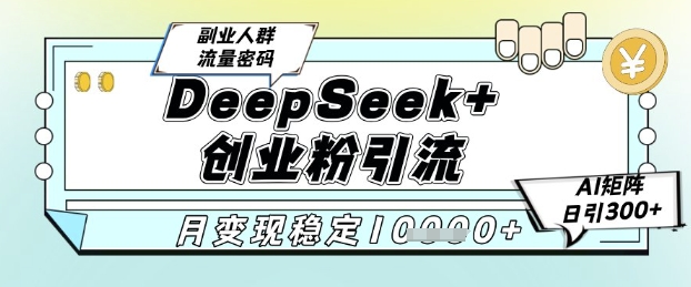 DeepSeek+创业粉精准引流,全新分享课4.0玩法,AI矩阵日引300+,多种变现方式,稳定月入1W|淘骐网赚资源库