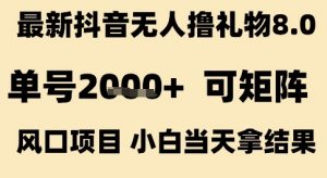 最新抖音无人撸礼物8.0,单号2k+,可矩阵风口项目,小白当天拿结果【揭秘】|淘骐网赚资源库