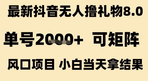 最新抖音无人撸礼物8.0,单号2k+,可矩阵风口项目,小白当天拿结果【揭秘】|淘骐网赚资源库