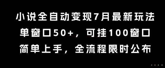 小说全自动变现7月玩法，单窗口50+，可挂100窗口，简单上手，全流程限时公布【揭秘】|淘骐网赚资源库