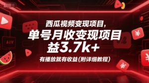 西瓜视频变现项目,单号月收益3.7k+,有播放就有收益(附详细教程)|淘骐网赚资源库