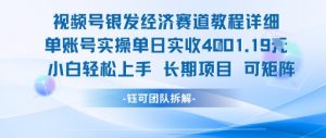 视频号银发经济赛道单账号实操单日实收1k+，小白轻松上手长期项目|淘骐网赚资源库